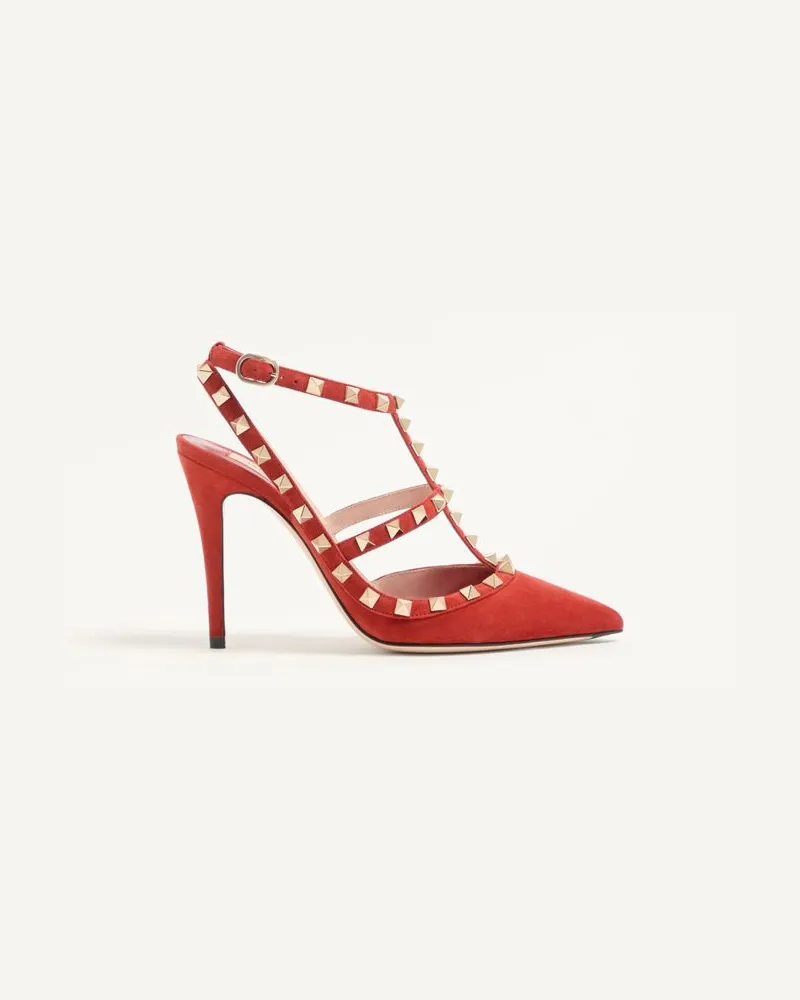 Valentino Garavani Rockstud Wildlederpumps 100mm Frau ROT Rot
