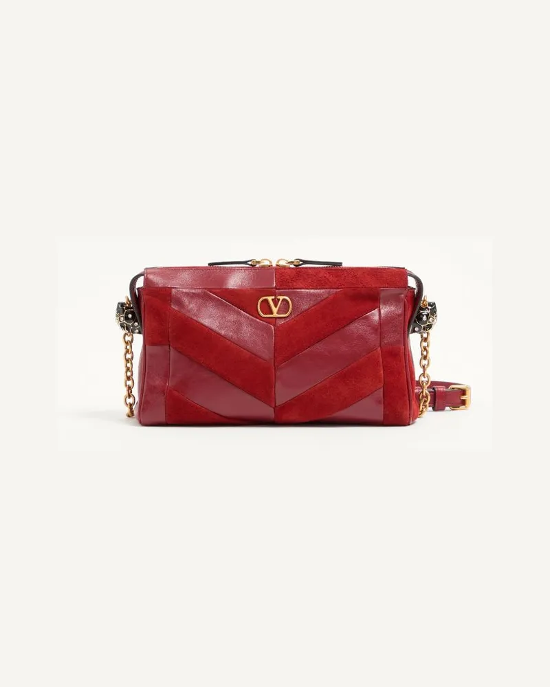 Valentino Garavani Kleine Valentino Garavani Panthea Schultertasche aus Wildleder und Nappaleder mit Chevron-Muster Frau ROT Rot