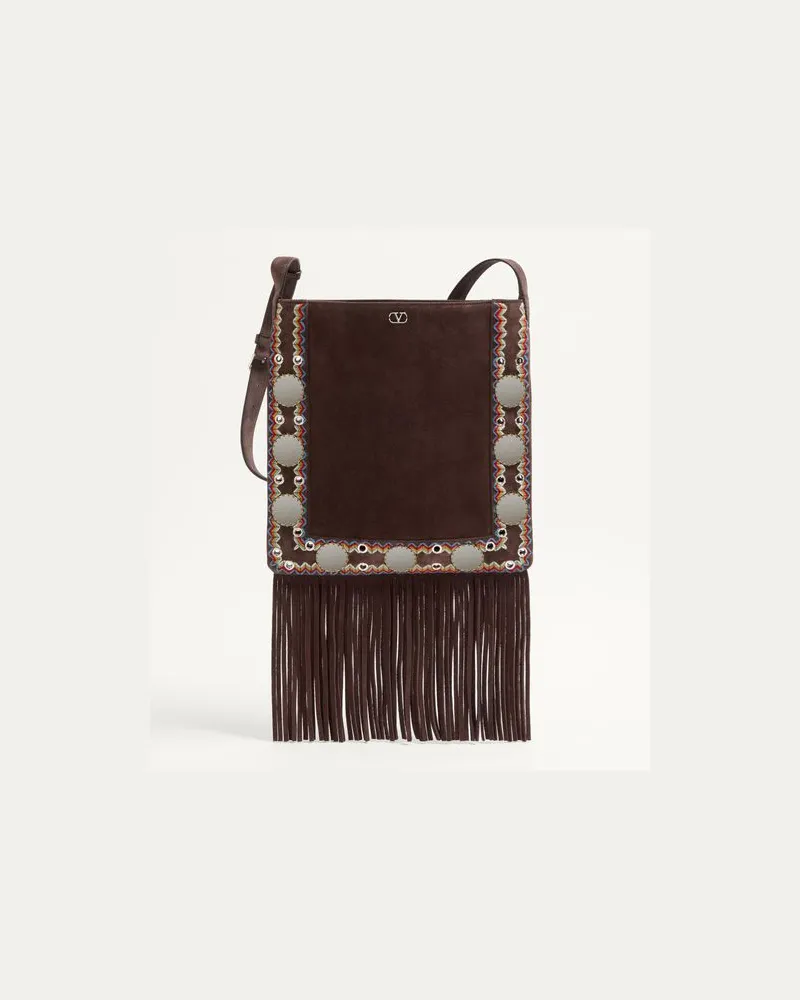 Valentino Garavani Valentino Garavani Nellcôte Schultertasche Aus Wildleder Mit Fransen Mann MULTICOLOR/TESTA DI MORO Multicolor