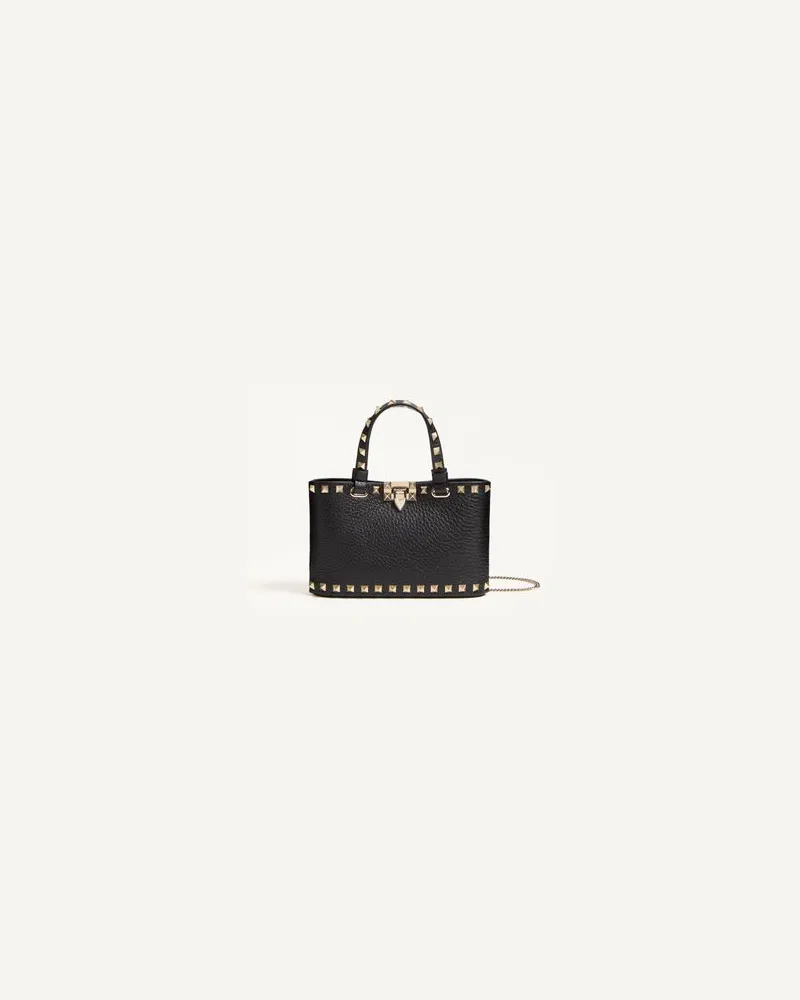 Valentino Garavani Mini Rockstud Shopper Aus Genarbtem Kalbsleder Frau SCHWARZ Schwarz