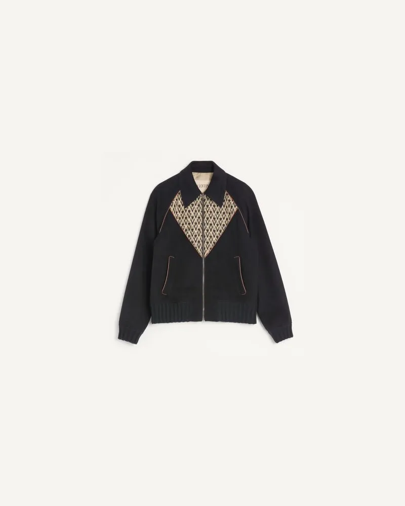 Valentino Garavani Valentino Bomberjacke aus Wolle und Kaschmir mit V-Intarsien und Toute La V Jacquardmuster Mann SCHWARZ Schwarz