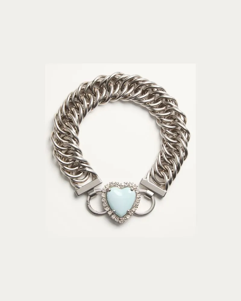 Valentino Garavani Coeur Hyperbole Choker Halskette Aus Metall, Kunstharz Und Swarovski® Kristallen Frau PALLADIUM/HIMMELBLAU Palladium
