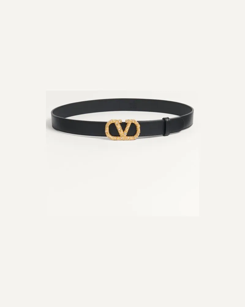 Valentino Garavani Vlogo Signature Gürtel Aus Glänzendem Kalbsleder Mit Kristallen 30 Mm Frau SCHWARZ/CRYSTAL Schwarz