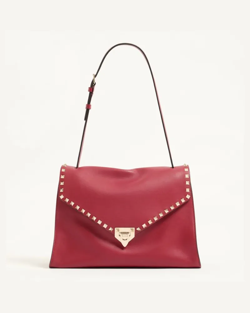 Valentino Garavani Mittelgroße Valentino Garavani Rockstud Maxxing Schultertasche aus weichem Kalbsleder Frau DUNKELROT Dunkelrot