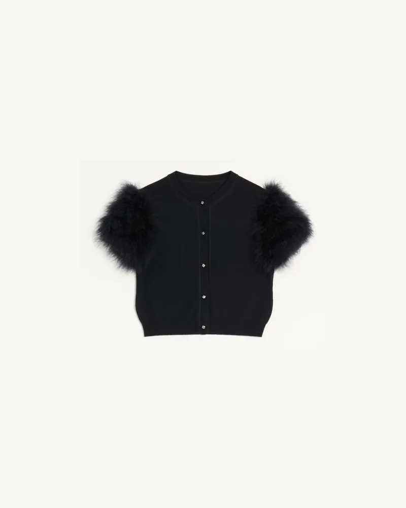 Valentino Garavani Strickjacke Aus Wolle Mit Federn Frau SCHWARZ Schwarz