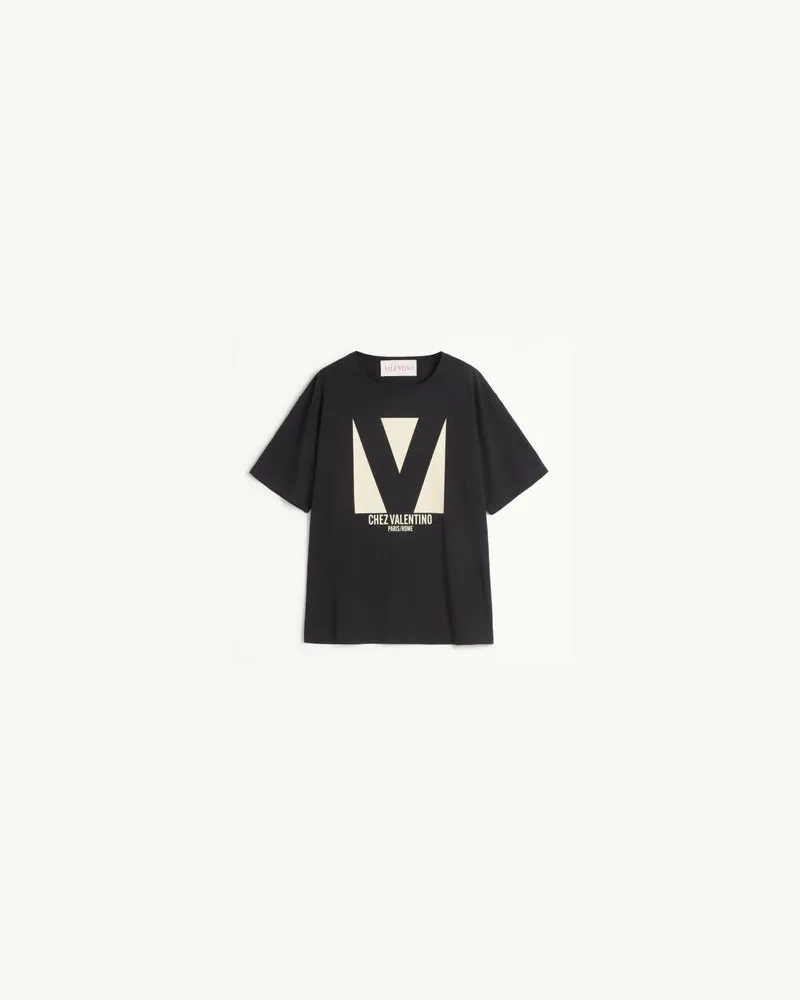 Valentino Garavani T-Shirt Aus Jersey Aus Baumwolle Mit Chez Valentino Print Frau SCHWARZ Schwarz