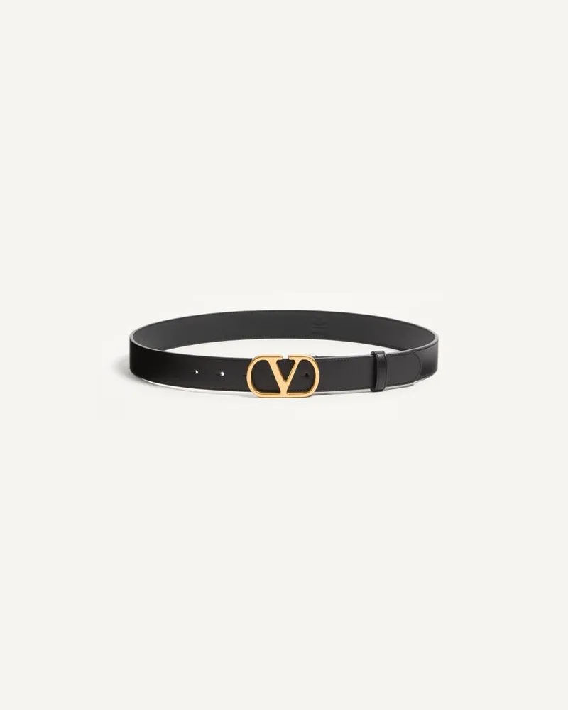 Valentino Garavani Vlogo Signature Gürtel Aus Glänzendem Kalbsleder 30 Mm Mann SCHWARZ Schwarz