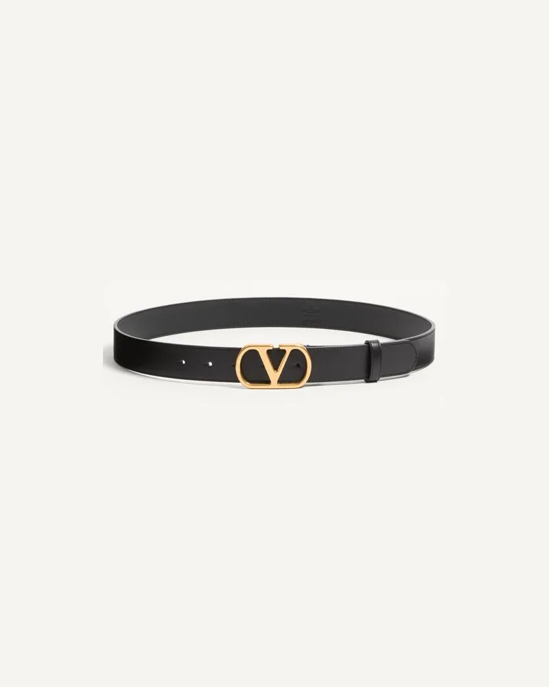 Valentino Garavani Vlogo Signature Gürtel Aus Glänzendem Kalbsleder 30 Mm Mann SCHWARZ Schwarz