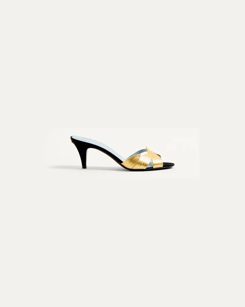 Valentino Garavani Foliefoliage Slide-Sandalen Aus Wildleder, 65 Mm Frau SCHWARZ/GOLD Schwarz