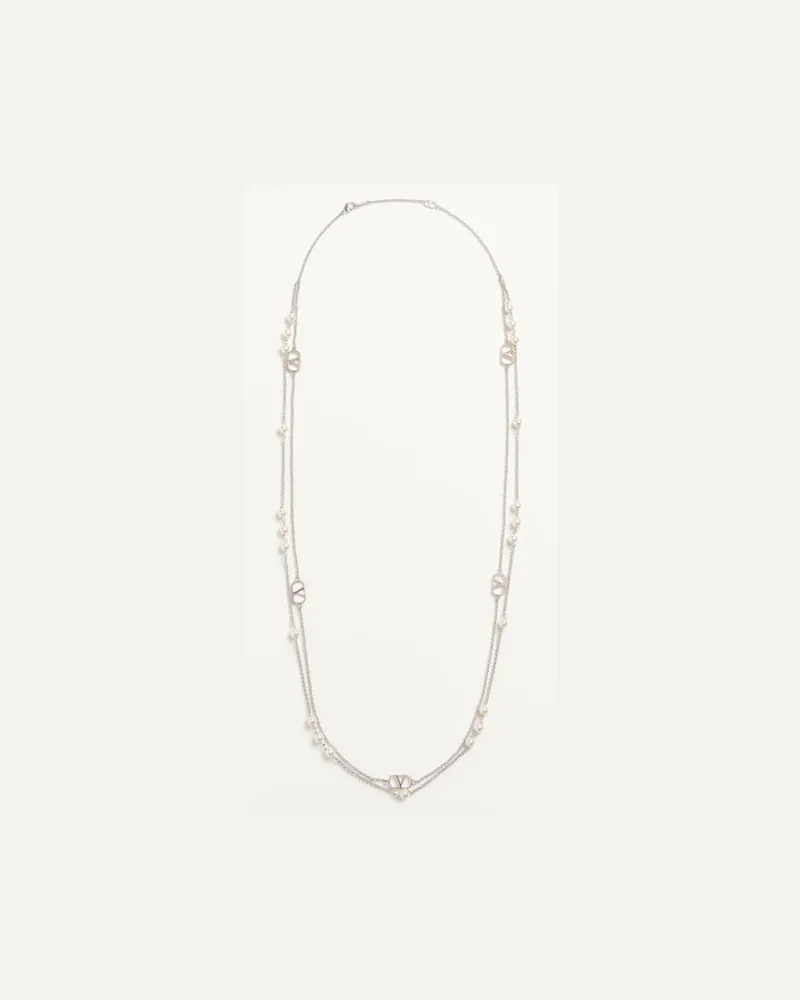 Valentino Garavani Vlogo Signature Halskette Aus Metall Mit Swarovski®-Perlen Mann PALLADIUM/CREME Palladium