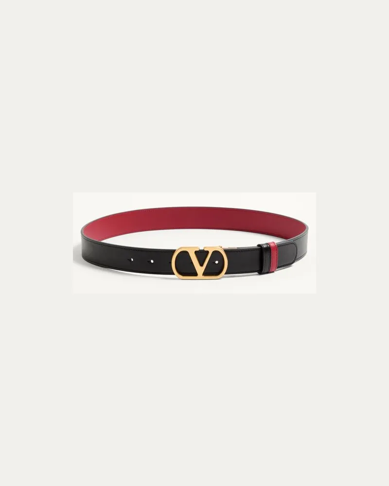 Valentino Garavani Vlogo Signature Wendegürtel Aus Glänzendem Kalbsleder, 30 Mm Frau SCHWARZ/ ROT Schwarz