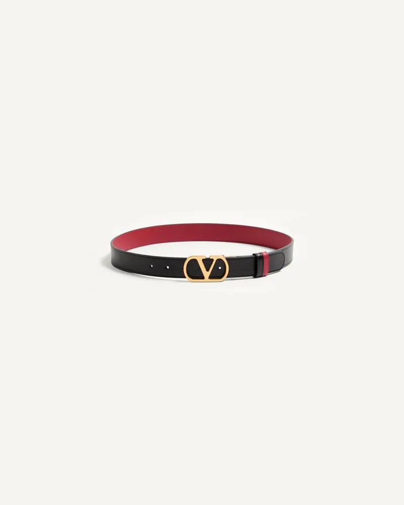 Valentino Garavani Ceinture Réversible VLogo Signature En Cuir De Veau Brillant, Hauteur : 30 Mm Frau SCHWARZ/ ROT Schwarz