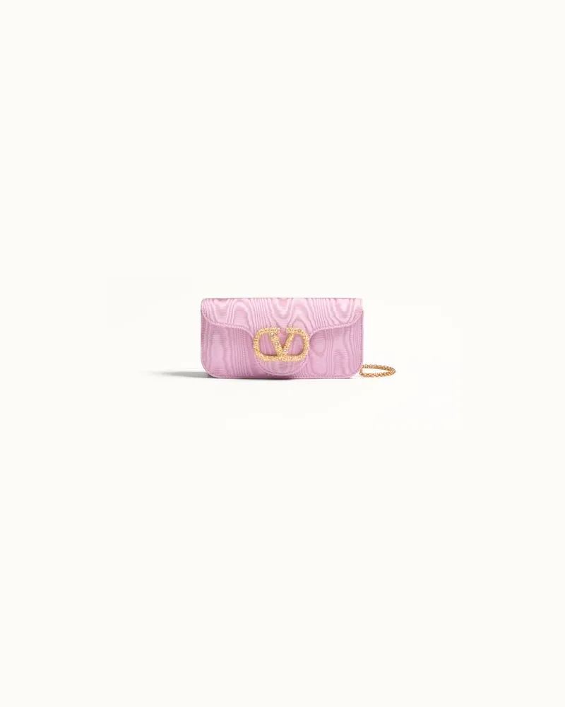 Valentino Garavani Valentino Garavani Locò Clutch Aus Moiré-Stoff Mit Schmuck-Logo Frau RHODODENDRON/CRYSTAL Rhododendron