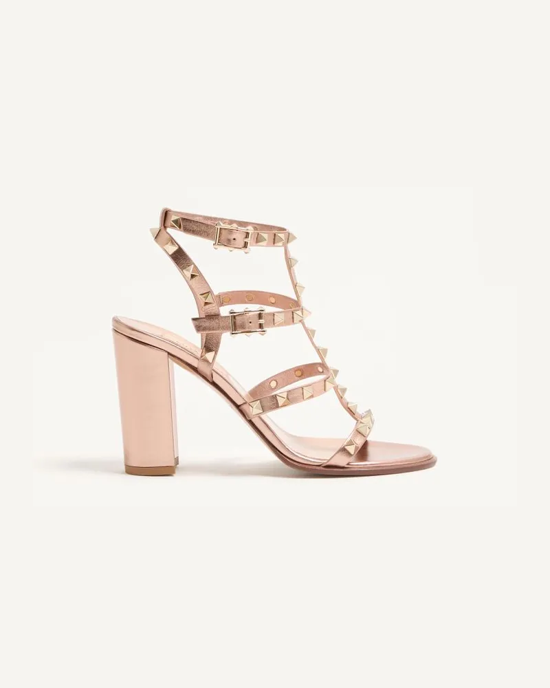 Valentino Garavani Rockstud Sandalen aus beschichtetem Kalbsleder mit Riemen, 90 mm Frau ROSE CANNELLE Rose