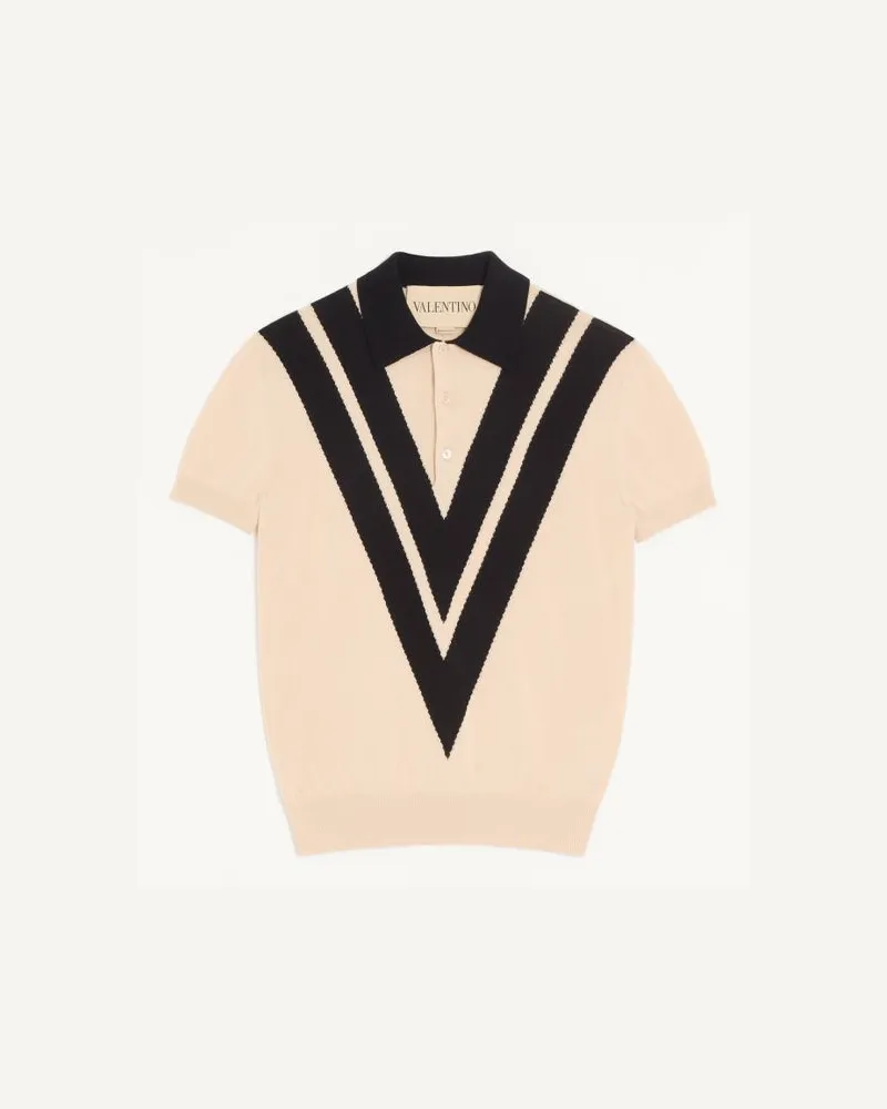 Valentino Garavani Valentino Poloshirt Aus Baumwolle Mit V-Intarsie Mann BUTTER/SCHWARZ Butter