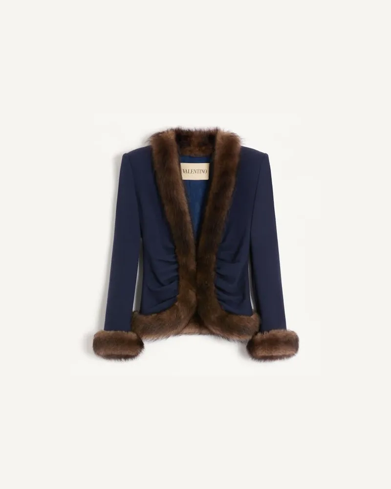 Valentino Garavani Jacke Aus Woll-Crepe Mit Lammfellbesatz Frau INDIGO Indigo