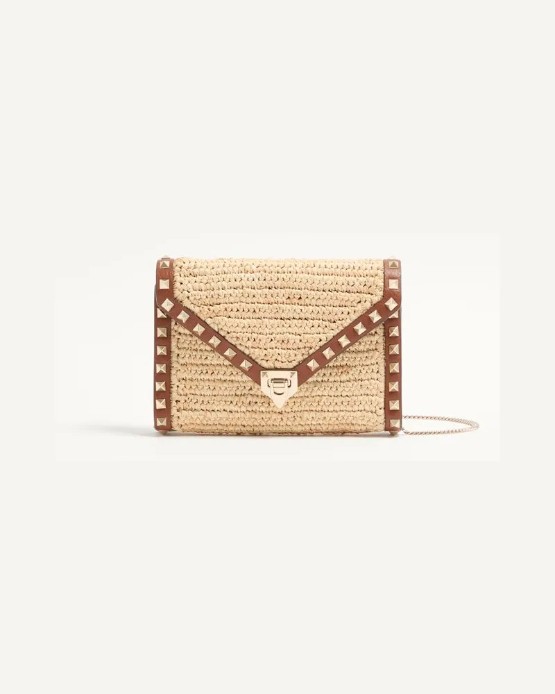 Valentino Garavani MINI ROCKSTUD RAFFIA SCHULTERTASCHE Frau NATUR/SADDLE BROWN Natur
