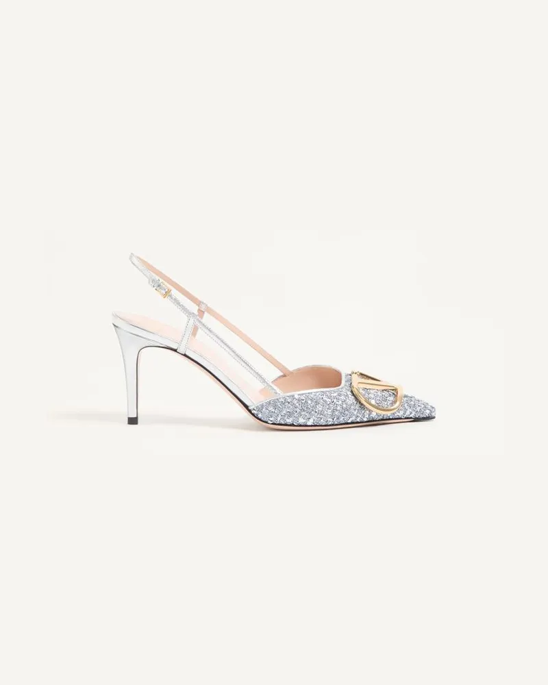 Valentino Garavani VLogo Signature Slingback-Pumps aus Metallic-Tweed, 80 mm Frau SILBER Silber