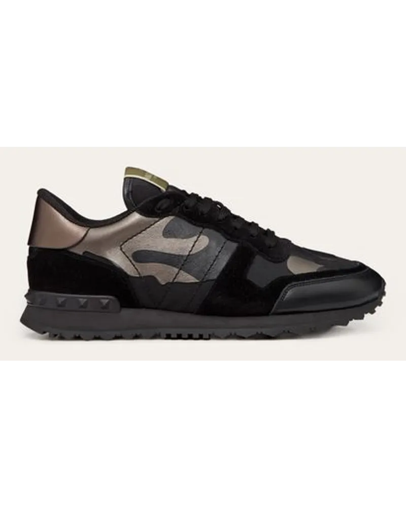Valentino Garavani SNEAKERS ROCKRUNNER IN LAMINIERTER SCHWARZER CAMOUFLAGE-OPTIK Mann SCHWARZ Schwarz