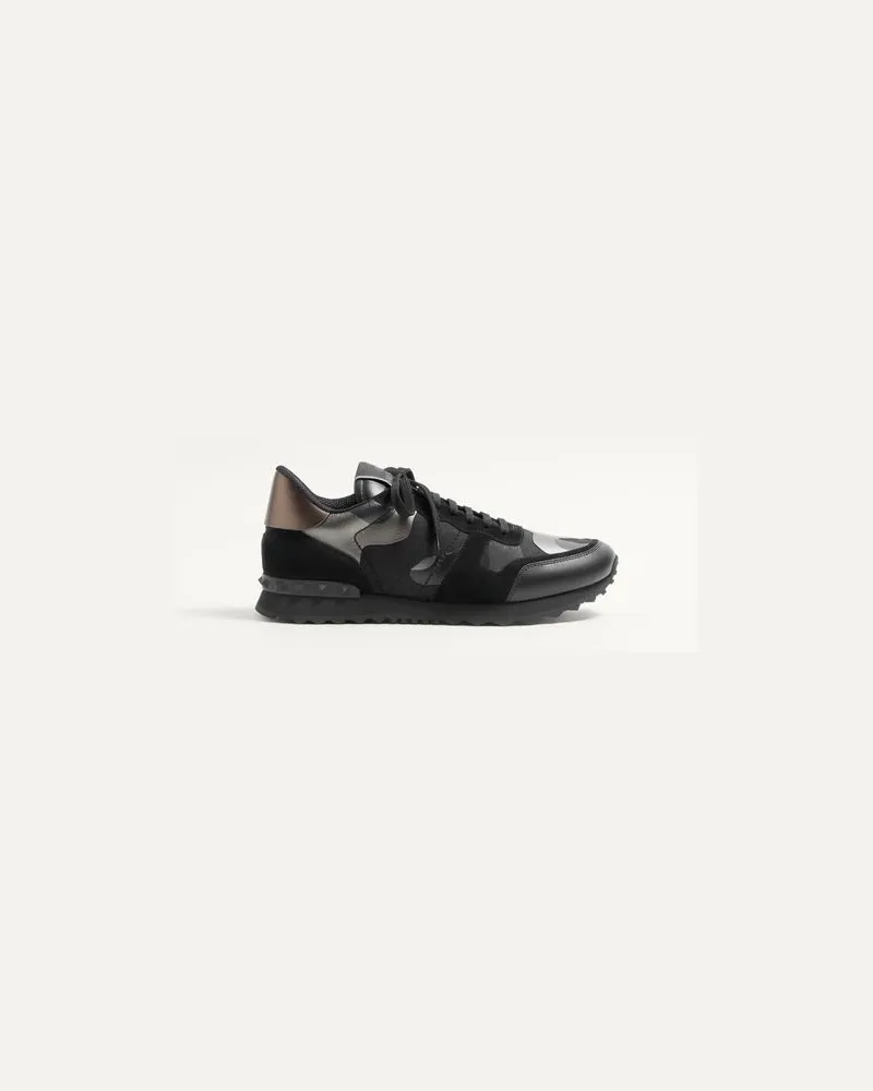 Valentino Garavani Sneakers Rockrunner In Laminierter Schwarzer Camouflage-Optik Mann SCHWARZ Schwarz