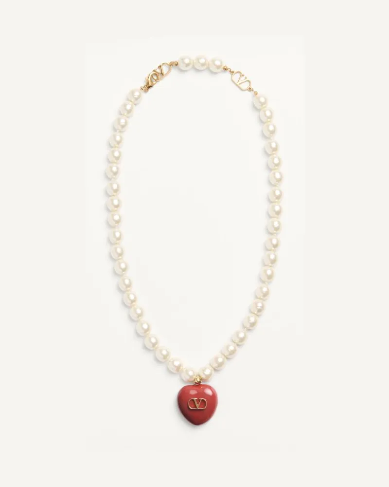 Valentino Garavani Coeur Royal Halskette Aus Metall, Emaille Und Perlen Frau GOLD/ROT/CREME Gold