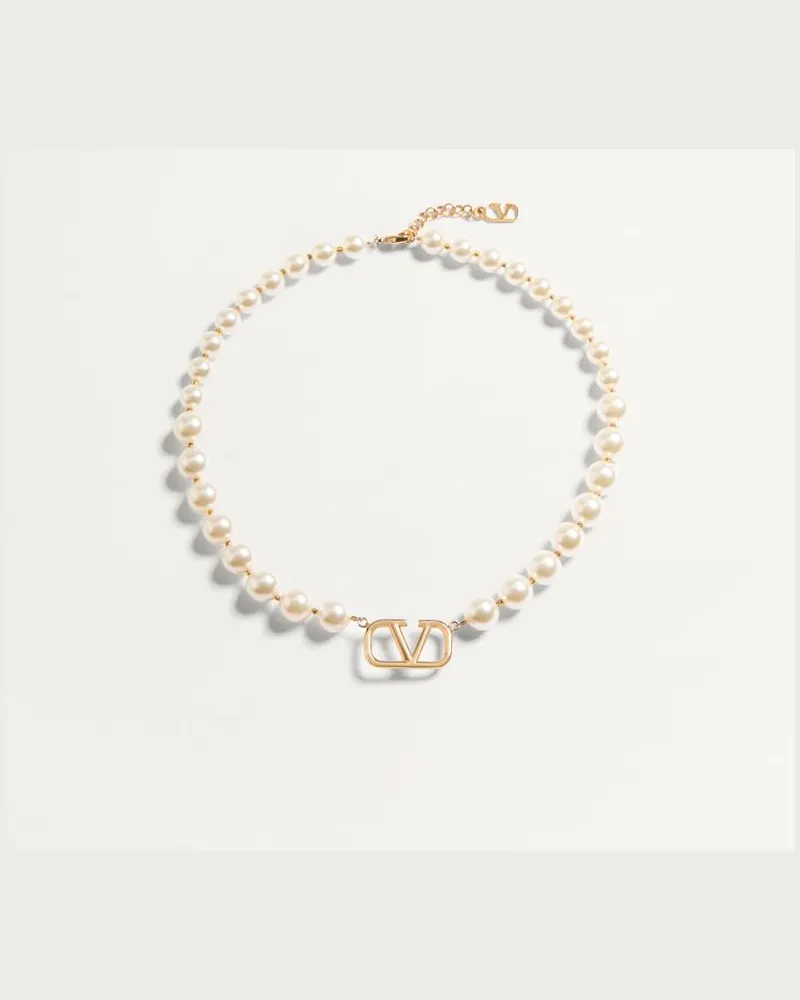 Valentino Garavani Halskette VLogo Signature Aus Metall Mit Swarovski-Perlen Frau GOLD/CREME Gold