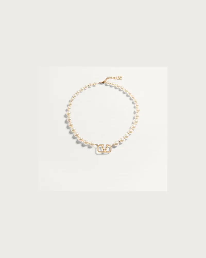 Valentino Garavani Halskette Vlogo Signature Aus Metall Mit Swarovski®-Perlen Frau GOLD/CREME Gold