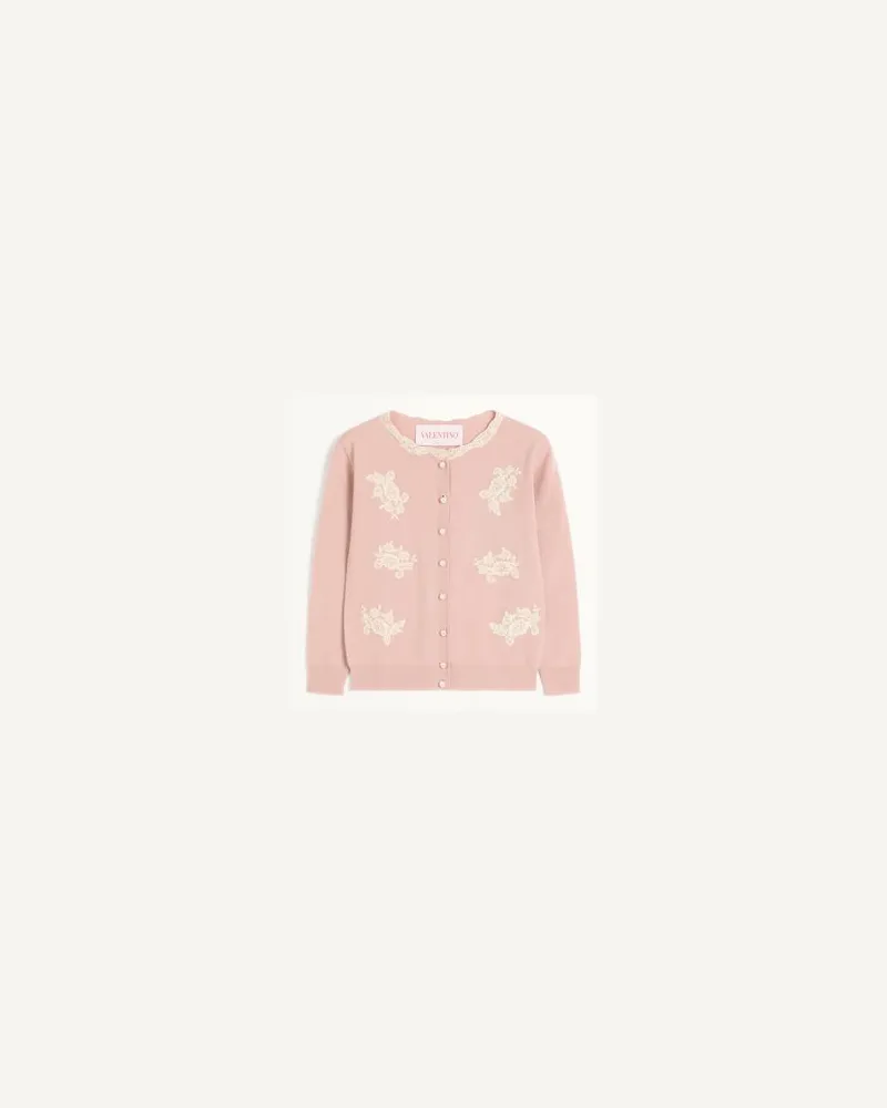 Valentino Garavani Bestickter Cardigan Aus Spitze Frau ROSE MIST/ELFENBEIN Rose