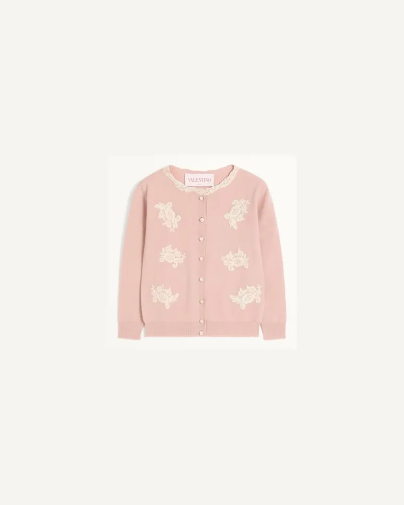 Valentino Garavani Bestickter Cardigan Aus Spitze Frau ROSE MIST/ELFENBEIN Rose