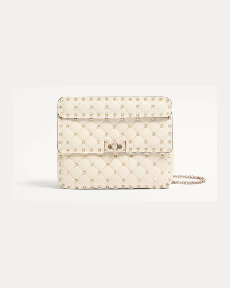 Valentino Garavani Valentino Garavani Rockstud Spike Mittelgrosse Schultertasche Aus Nappaleder Frau LIGHT IVORY Light