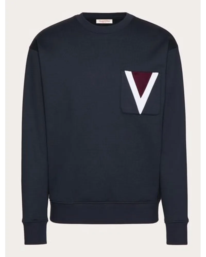 Valentino Garavani SWEATSHIRT aus BAUMWOLLE mit RUNDHALSAUSSCHNITT und EINGEARBEITETEM V Mann Marineblau