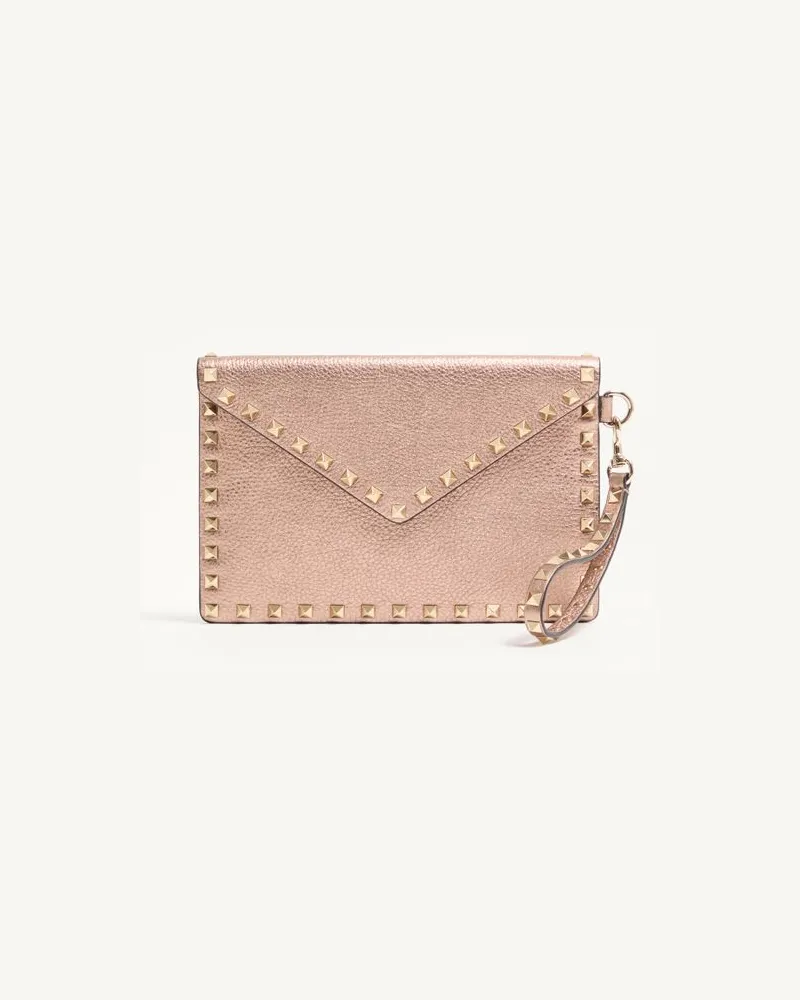Valentino Garavani Rockstud Clutch Aus Laminiertem, Genarbtem Kalbsleder Frau ROSE CANNELLE Rose