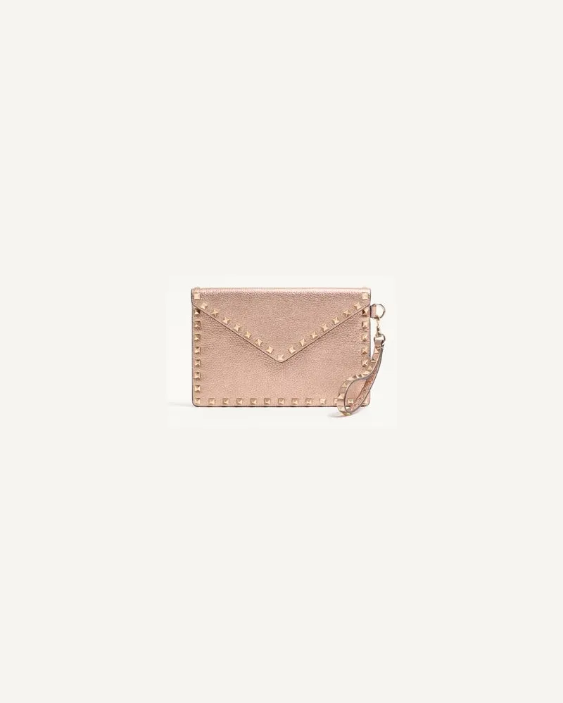 Valentino Garavani Rockstud Clutch Aus Laminiertem, Genarbtem Kalbsleder Frau ROSE CANNELLE Rose