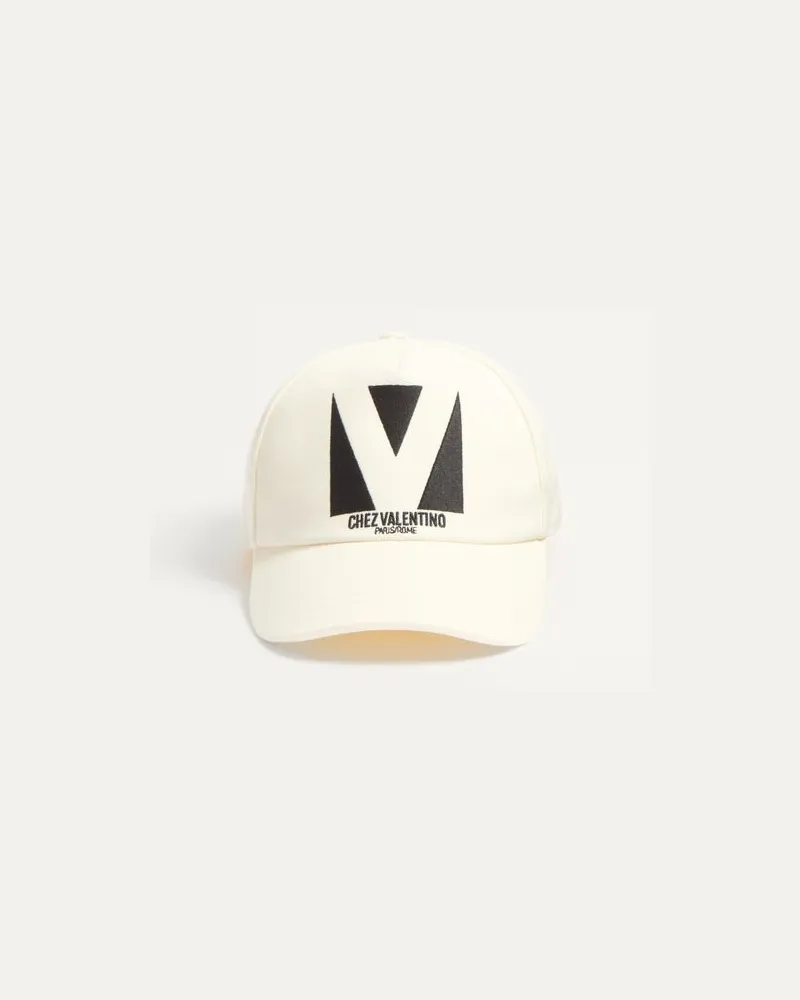 Valentino Garavani Chez Valentino Basecap Aus Baumwolle Mit Stickerei Mann ELFENBEIN/SCHWARZ Elfenbein