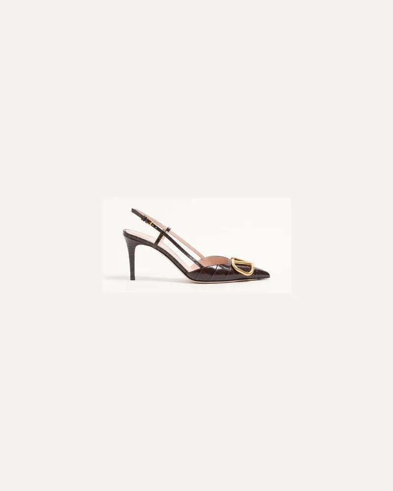 Valentino Garavani Vlogo Signature Slingback-Pumps aus 80 MM bedrucktem Kalbsleder Frau OAK BROWN Oak