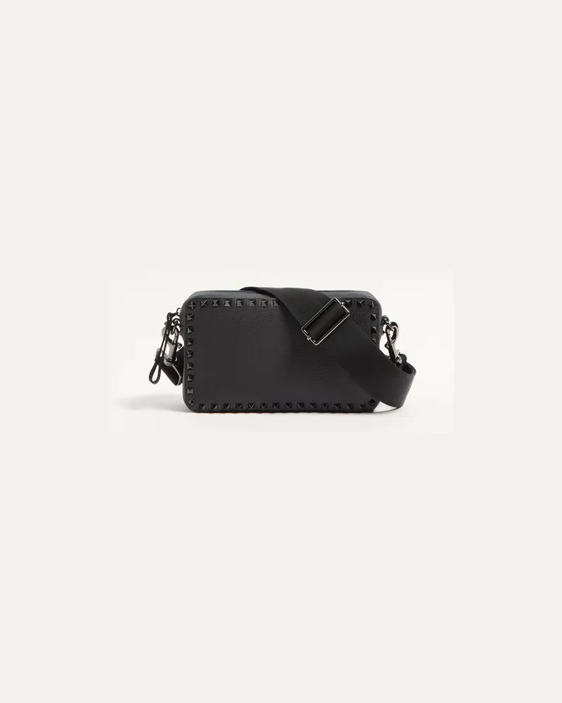 Valentino Garavani Umhängetasche Rockstud Aus Genarbtem Kalbsleder Mann SCHWARZ Schwarz