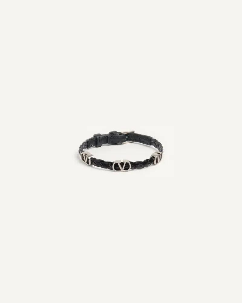 Valentino Garavani Vlogo Signature Armband Aus Geflochtenem Kalbsleder Mann SCHWARZ Schwarz