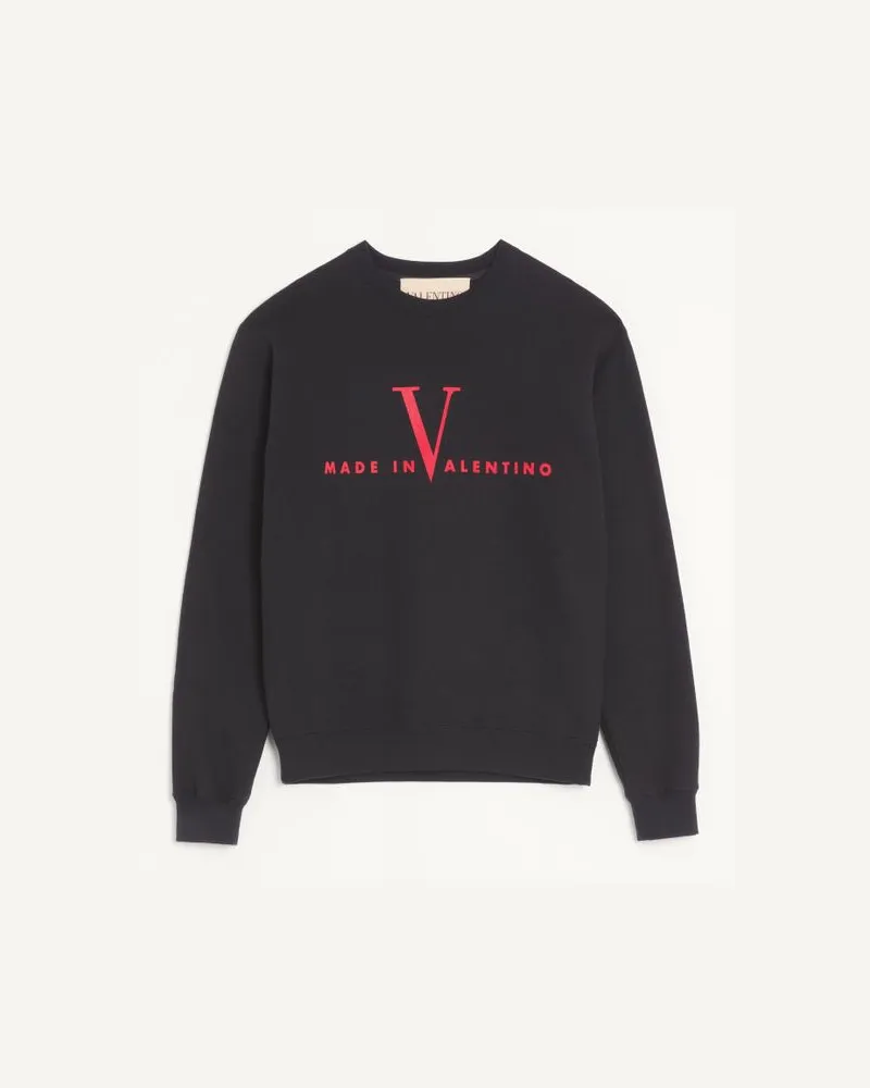 Valentino Garavani Valentino Sweatshirt aus Baumwolle mit Rundhalsausschnitt und „Made in Valentino"-Print Mann SCHWARZ/ ROT Schwarz