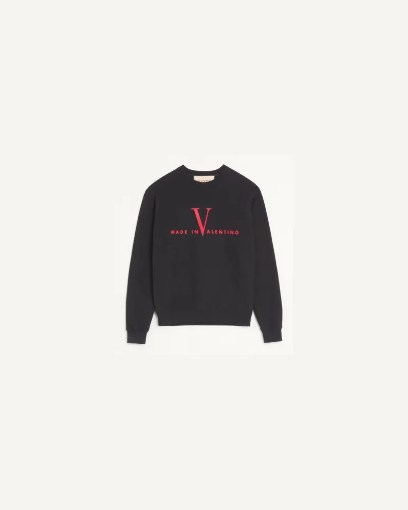 Valentino Garavani Valentino Sweatshirt aus Baumwolle mit Rundhalsausschnitt und „Made in Valentino“-Print Mann SCHWARZ/ ROT Schwarz