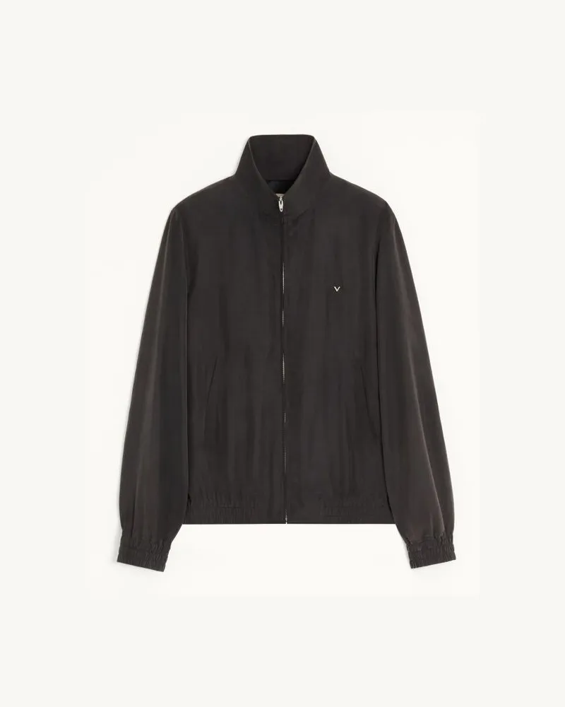 Valentino Garavani Valentino Jacke aus gewaschener Seide mit metallischem V-Detail Mann SCHWARZ Schwarz