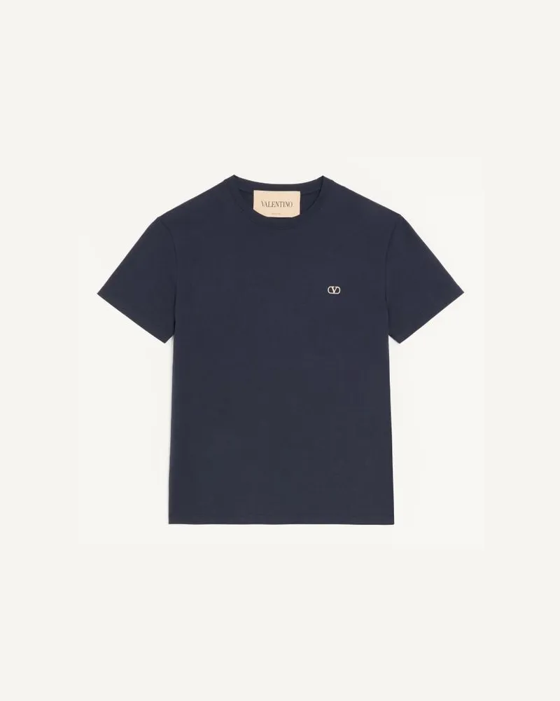 Valentino Garavani Valentino T-Shirt Aus Baumwolle Mit VLogo-Stickerei Mann MARINEBLAU Marineblau