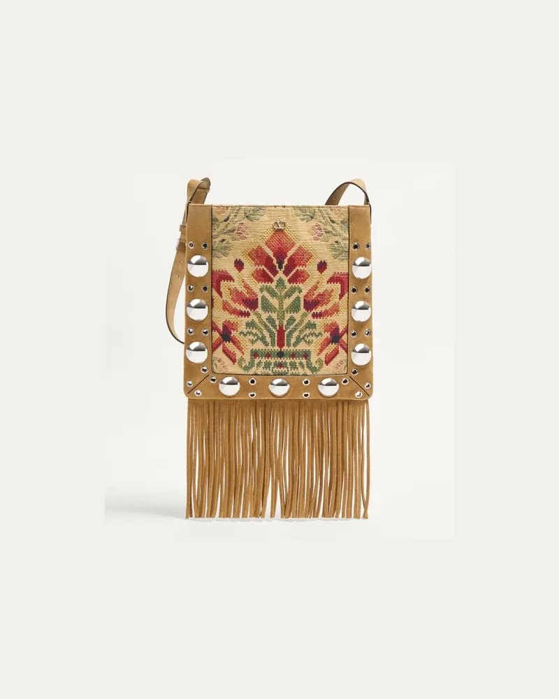 Valentino Garavani Valentino Garavani Nellcôte Schultertasche Aus Jacquard-Stoff Mit Fransen Mann HAVANA BEIGE/MULTICOLOR Havana