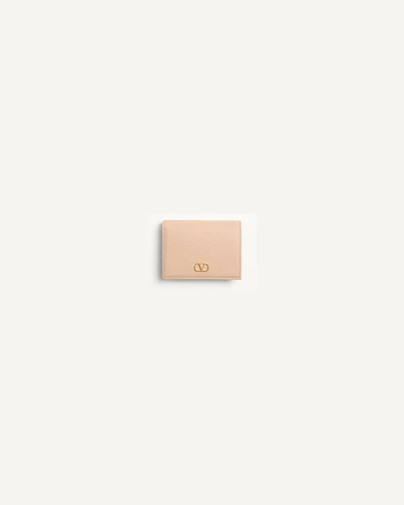 Valentino Garavani Vlogo Signature Portemonnaie Aus Grob Genarbtem Kalbsleder Frau ROSE SAND Rose