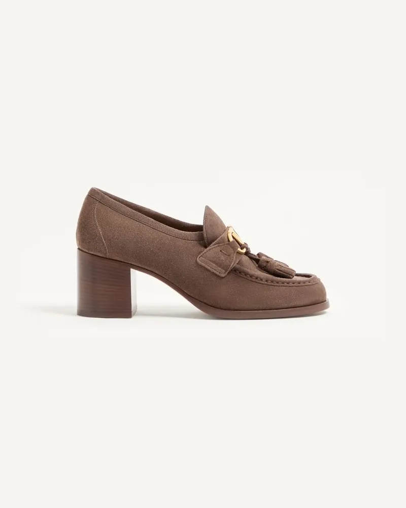 Valentino Garavani VLogo Signature Loafer-Pumps aus genarbtem Spaltleder, 60 mm Frau BRAUN Braun
