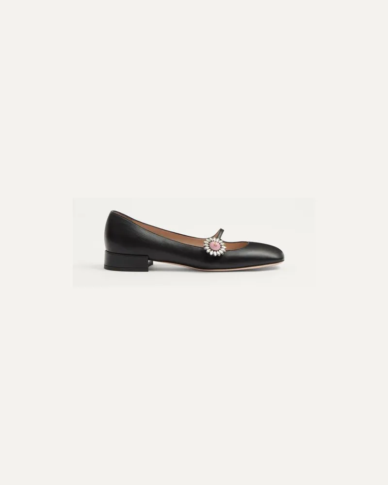 Valentino Garavani Mary-Jane Preshoes Ballerinas Aus Ziegenleder Mit Schmuckknopf 20 Mm Frau SCHWARZ/CRYSTAL/ROSA Schwarz