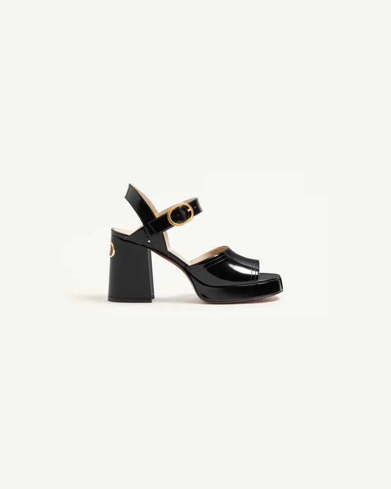 Valentino Garavani Fawcette Plateausandalen Aus Poliertem Kalbsleder, 100 Mm Frau SCHWARZ Schwarz