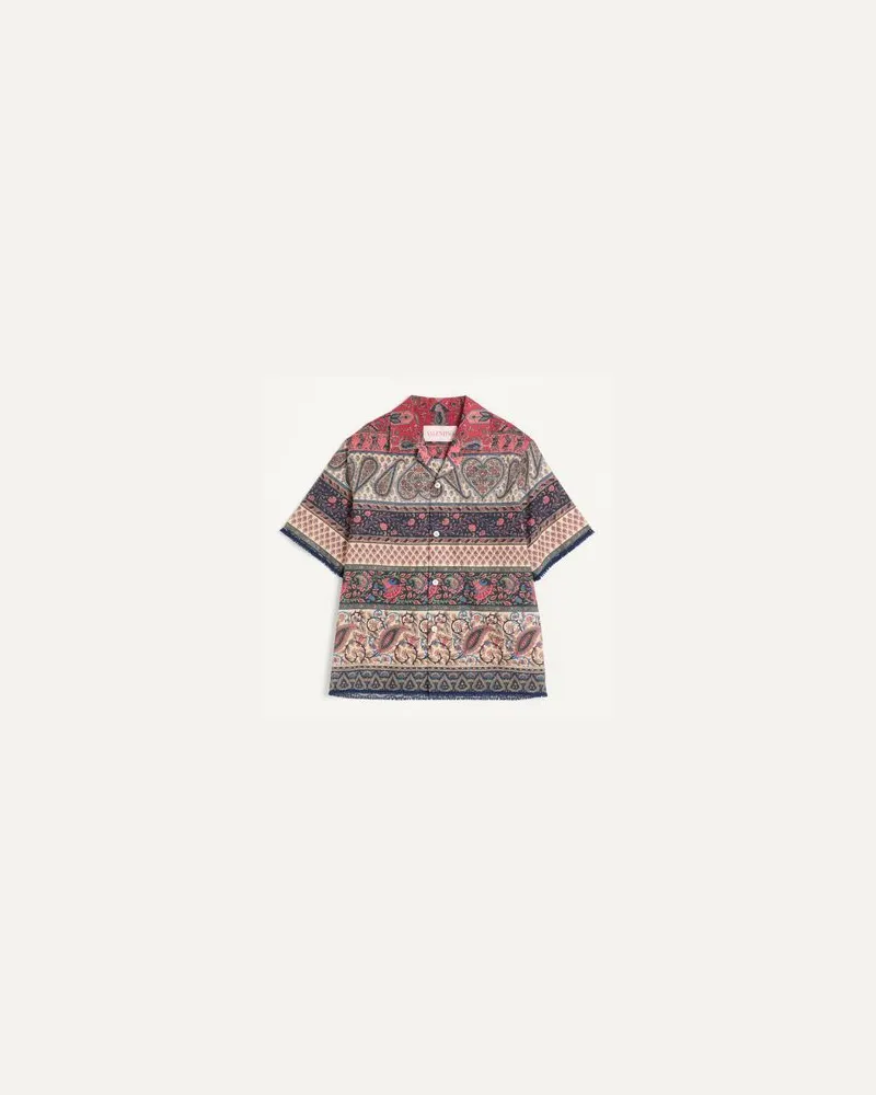 Valentino Garavani Bowlinghemd Aus Baumwollmusselin Mit Voyage Imaginaire-Print Und Passementerie-Besatz Mann MULTICOLOR Multicolor