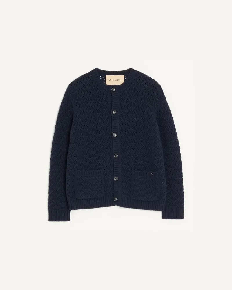 Valentino Garavani Valentino Strickjacke aus Wolle und Kaschmir mit metallischem V-Detail Mann MARINEBLAU Marineblau