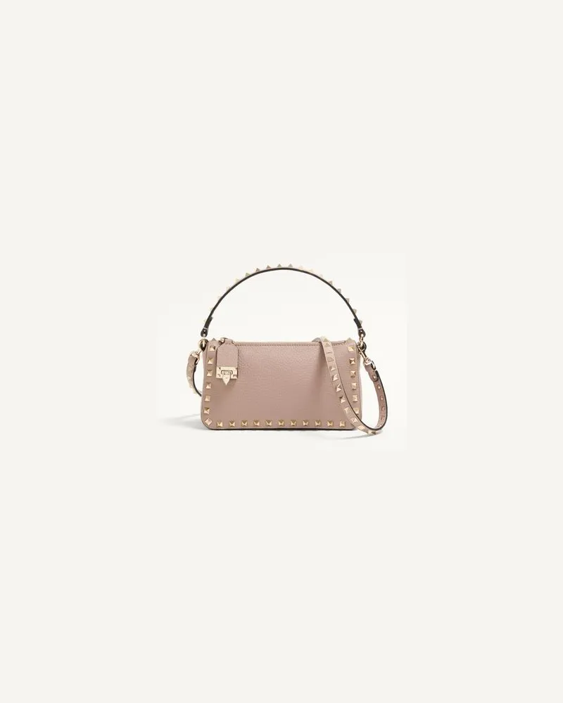 Valentino Garavani Kleine Rockstud Schultertasche Aus Genarbtem Kalbsleder Frau POUDRE Poudre