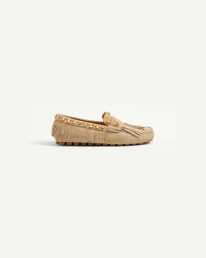 Valentino Garavani Plaster Caster Driver Loafer Aus Wildleder Mit Fransen Frau DESERT SAND Desert